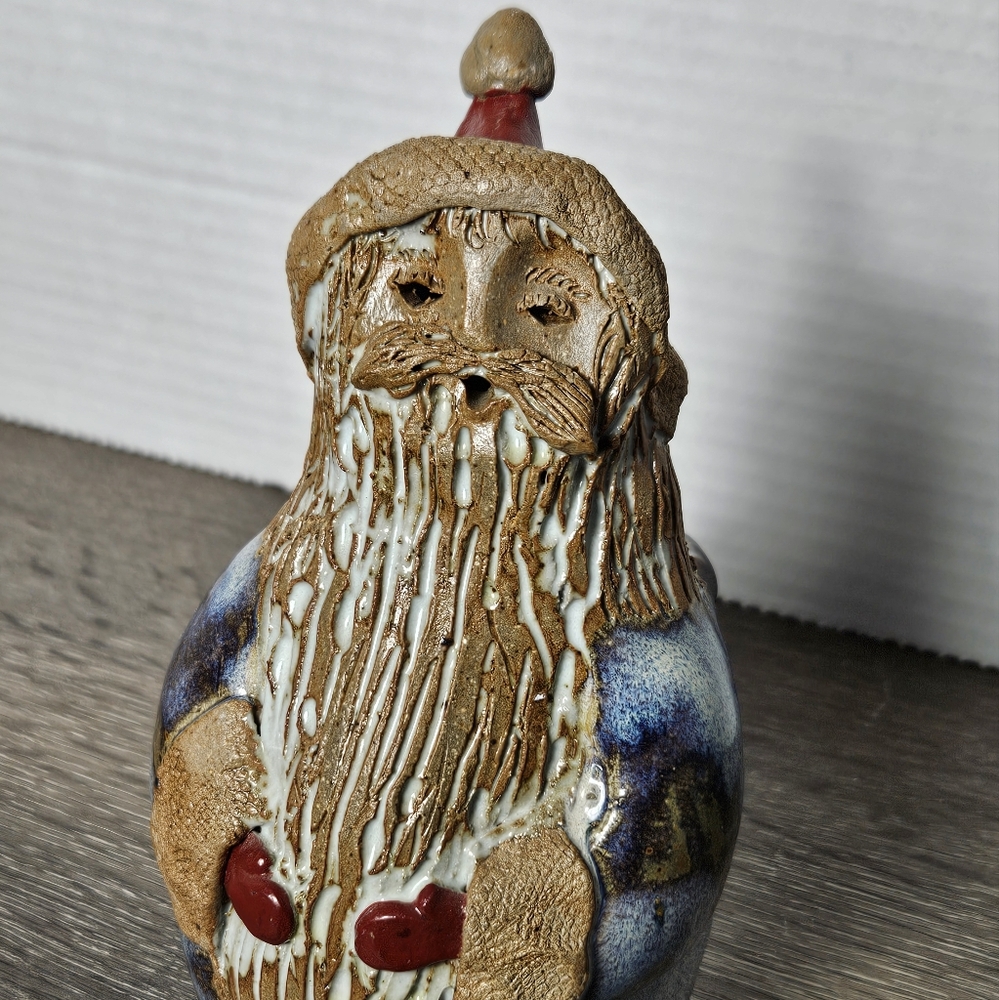 Vintage Nancy Shaul Westport Island Pottery Clay Santa Bag Planter Smoker